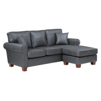 OSP Home Furnishings RLE55-PD26 Rylee Rolled Arm Sectional in Pewter Faux Leather with Pillows and Coffee Legs